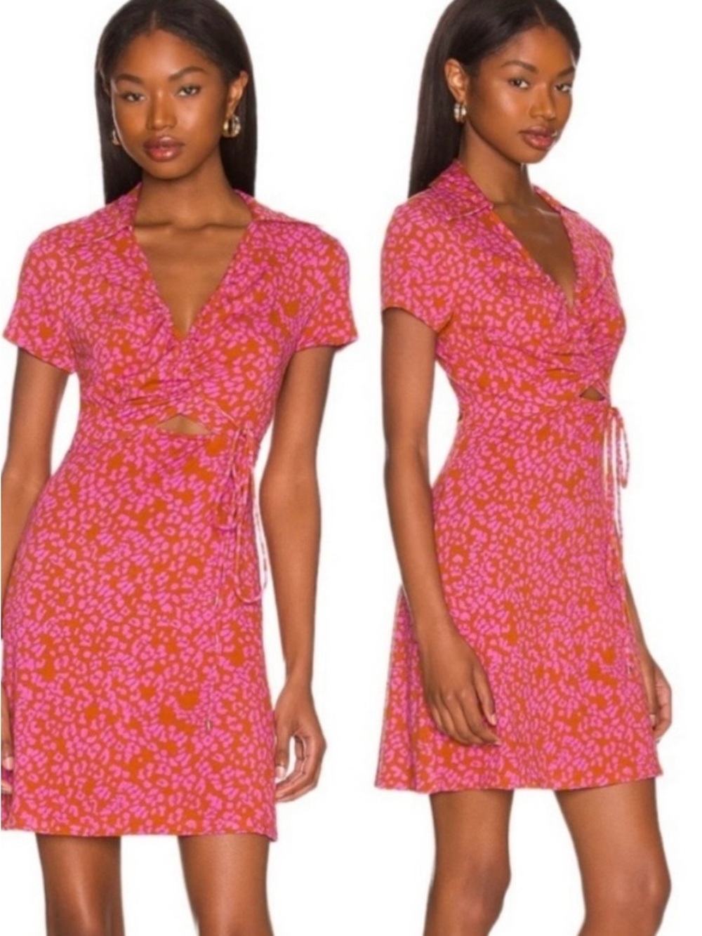 Free People Pink and Orange Floral Tie-Front Mini Dress